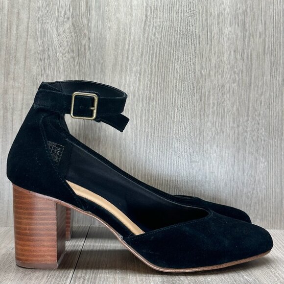 Soludos Shoes - Soludos Shoes Sz 7.5 Gemma Block Heel Pumps Ankle Strap Almond Toe Suede Black